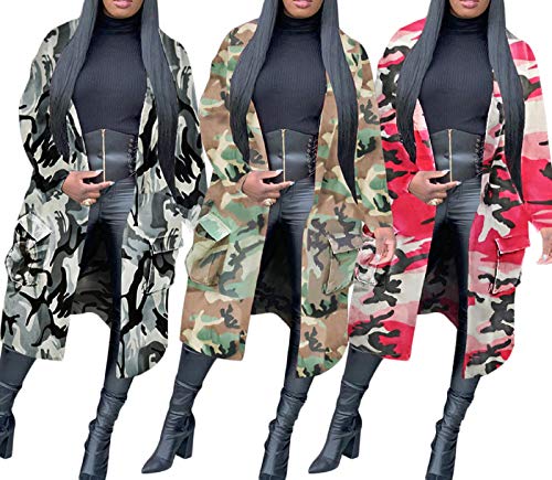 Voghtic Women Casual Camo Jacket Army Military BF Overcoat Long Sleeve Open Front Blazer with Pockets4