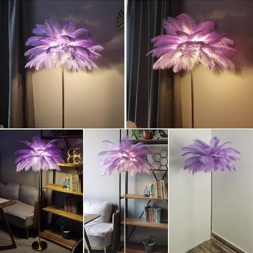 Lámpara de pie plumas avestruz para sala de estar acogedora 2