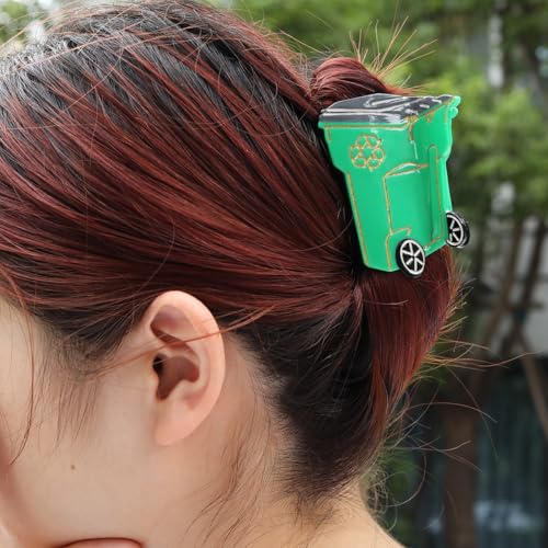 Dustbin Novelty Fun Acetate Hair Claw Personalized Recycling Truck Shaped Hair Clip for Women Girls Gift, Green and Black 1 Piece