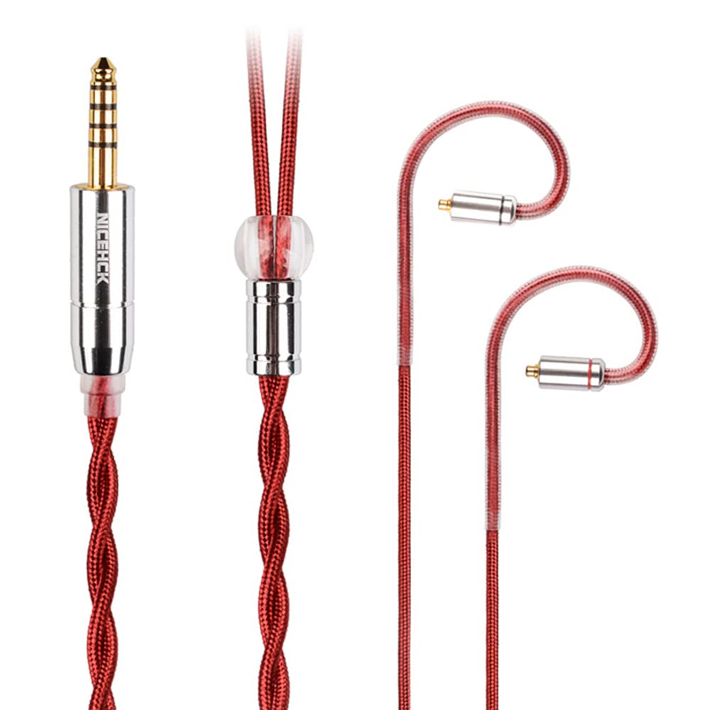 NICEHCK RedAg in Ear Monitor Cable, 4N Pure Silver Earphone Upgraded Cords, High Conductivity Copper IEM Cord for Musician Singer Audiophile Earbuds Replacement Cables (4.4mm MMCX)