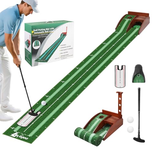 Lovegoo Golf Putting Green Indoor - Putting Mat with Auto Ball Return, Solid Wood Base and Crystal...
