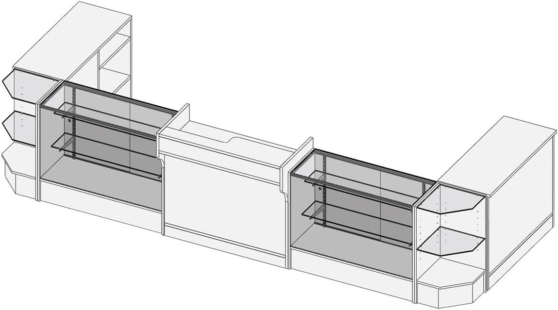 Displays2go Store Counter Configuration w/ 7 Components, White Finish & Tempered Glass Shelves