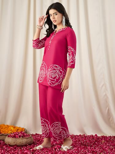 Image of Naixa Women's Lavender Cotton Printed Straight Kurta with Pant | Co-ord Set (NX-CS02)