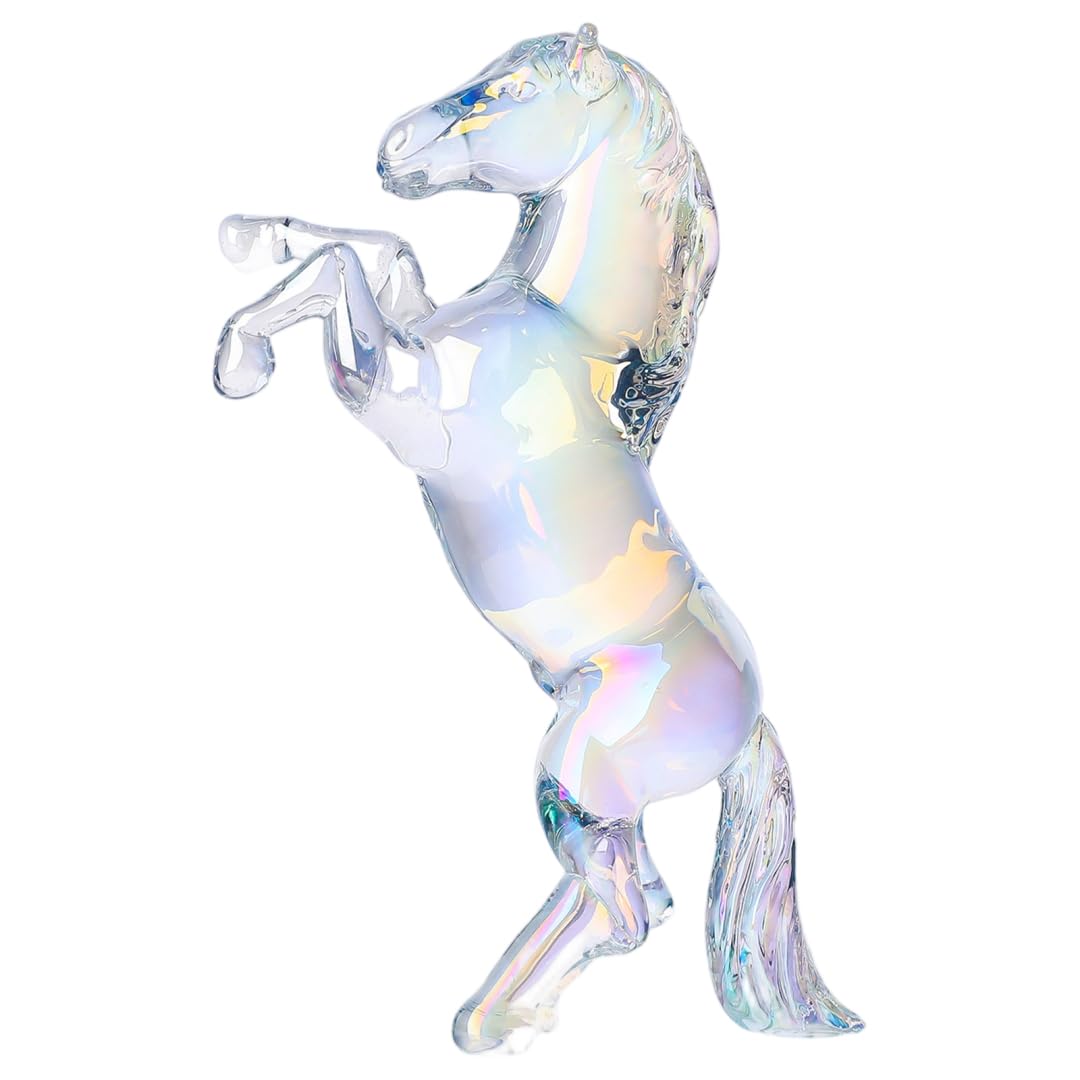 Latemeia Handcrafted Crystal Horse Statue, Transparent Fire Horse Figurine for Desk Decor, Animal Sculpture Home Office 4.3x2.8x1.2 inch, Indoor Outdoor