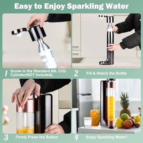 spoonlemon Soda Maker, Sparkling Water Maker with 800ml BPA Free Bottle, Soda Streaming Machine for Juice and Cocktail Drink, Compatible with Any Screw-in 60L CO2 Exchange Carbonator (NOT Included) - Thumbnail 3
