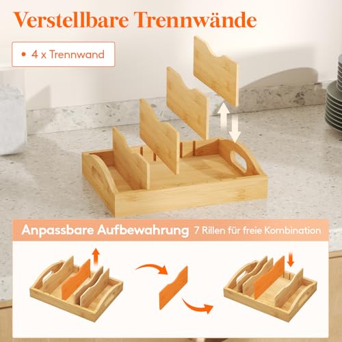 Lifewit Deckelorganizer aus Bambus für den Schrank, Verstellbarer Deckelhalter für Vorratsbehälter mit 4 Einsätzen und 5 Fächern, Küchenorganisation für Zuhause, 26,9 x 21,1 cm 3
