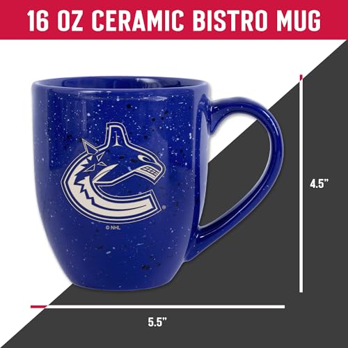 Image of Rico Industries NHL Hockey Vancouver Canucks Royal Personalized 16 oz Team Color Laser Engraved Speckled Ceramic Coffee Mug