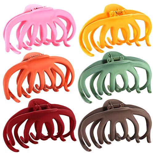 Colorful Big Hair Claw Clips for Women Girls Plastic Matte Jumbo Hair Jaw Clamp Strong Hold Non Slip ponytail hair Grips for Thick Thin Hair (6-pack)