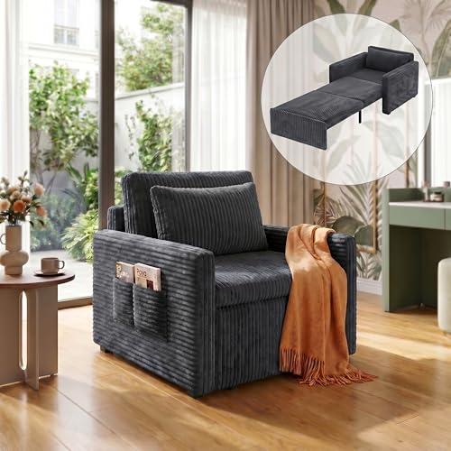 Xbro Fauteuil-Lit Extensible 3 en 1, Convertible en Lit, Idéal pour Studios, Petites Chambres Et Chambre D’Amis. Velours Côtelé Doux, Gain De Place....