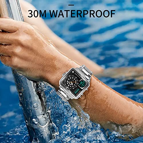 Image of SKMEI Men's Digital Sports Watch, LED Square Large Face Analog Quartz Wrist Watch with Multi-Time Zone Waterproof Stopwatch