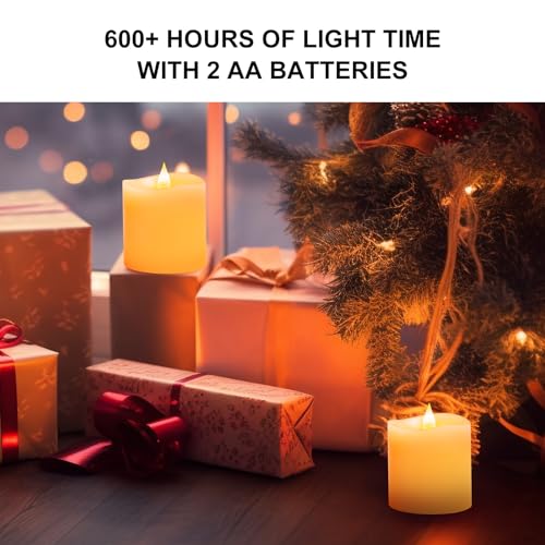 Image of 3x3 Flameless Candles Battery Operated with Remote Timer, Last 600 Hours Battery Candles Flickering, Ivory Real Wax Electric LED Candle for Wedding Party, Set of 2