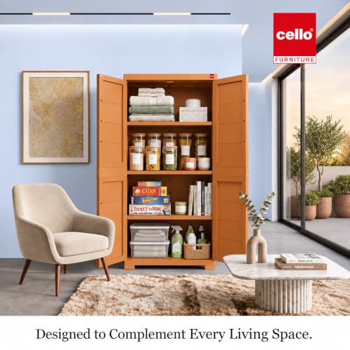 Image of Cello Novelty Big Bookshelf, Sandalwood Brown | 2 Dustproof Doors | Space Saving Cupboard | Plastic Book Shelf | Multipurpose Book Shelf for Home, Office | Book Organizer for Library