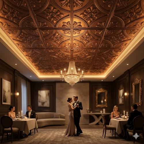Image of Kayra Decor PVC Ceiling Panel 60x60 cm |Ornamental Floral Panel|Red Copper|25 Tiles Cover 100 Sq Ft| Modern False Ceiling|Royal & Elegant Finish