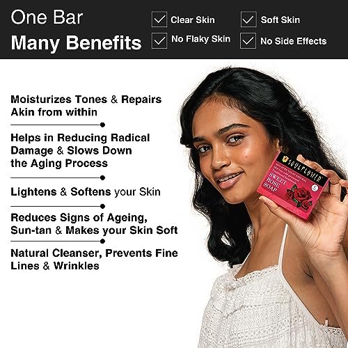 Image of Soulflower Sweet Rose Soap Handmade, 100% Pure, Natural & Cold processed Grade 1 BIS Standard Premium & Luxurious Soap with Essential Oils, Exotic Herbs & Aroma, 150g