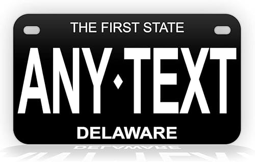 Delaware - Placa de matrícula negra de tamaño de motocicleta, reproducción de estilo de porcelana antigua, réplica personalizada, vintage,