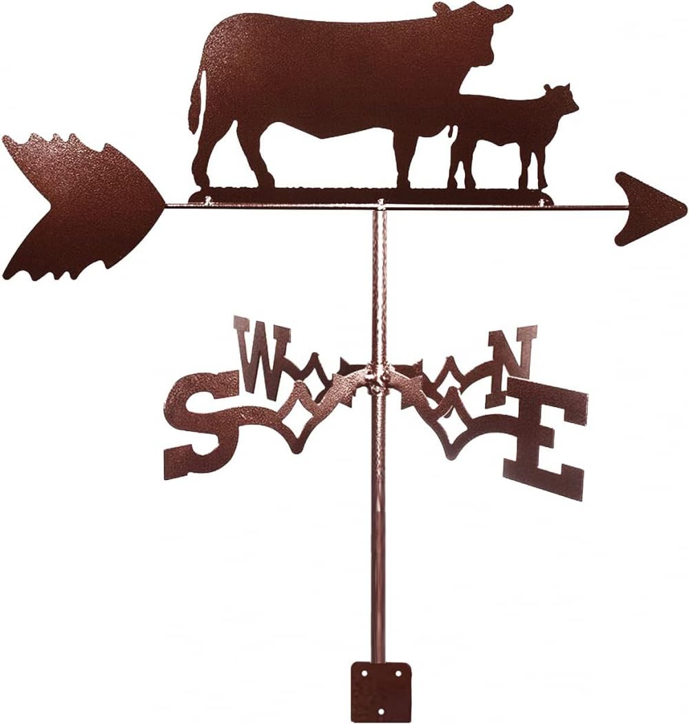 WIQUYBML Weather Vane,Weather Vanes Wind Direction Indicator Stainless Steel Measuring Tools Weathercock for Outdoor Animal Bracket Decor Craft-Cow