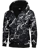 igeekwell Fleecejacke Herren Full Zip Kapuzenpullover Freizeitjacke Winter Outdoor Drucken Sweatjacke mit Kapuze(0111 Schwarz Weiß-L)