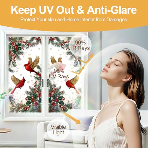 Image of Flying Cardinal Bird Christmas Window Film 17.32x39.37in Cling