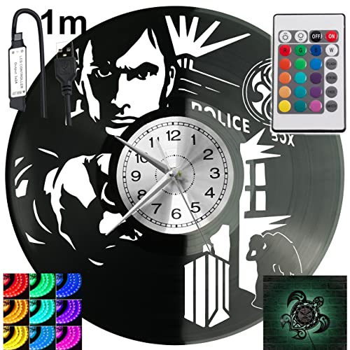 Doctor Who RGB LED Pilot Reloj de pared para mando a distancia, disco de vinilo moderno decorativo...