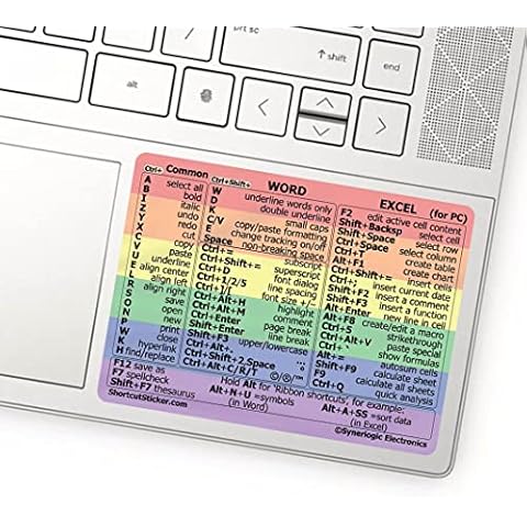 SYNERLOGIC Microsoft Word/Excel (for Windows) Reference Guide Keyboard Shortcut Sticker, Laminated, No-Residue Vinyl (Rainbow/Large) Cover
