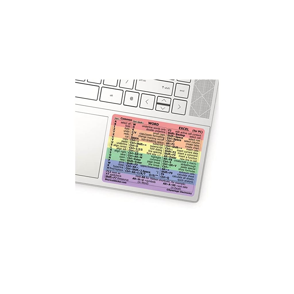 SYNERLOGIC-Microsoft-WordExcel-for-Windows-Reference-Guide-Keyboard-Shortcut-Sticker-Laminated-No-Residue-Vinyl-RainbowSmall