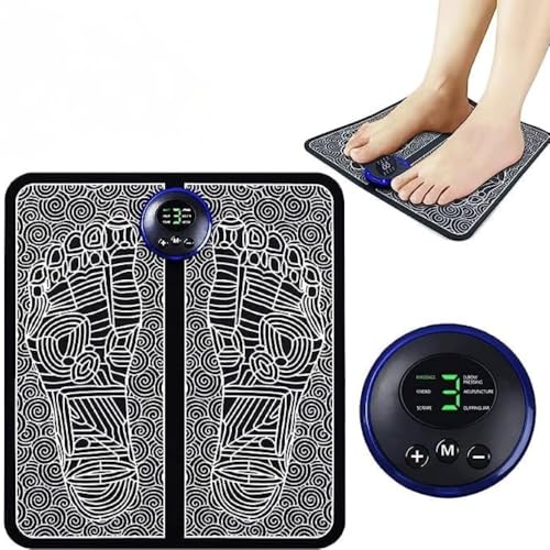 Image of Drumstone (𝐒𝐩𝐞𝐜𝐢𝐚𝐥 𝟏𝟓 𝐘𝐞𝐚𝐫𝐬 𝐖𝐚𝐫𝐫𝐚𝐧𝐭𝐲) EMS Foot Massager Pad with 8 Modes & 19 Intensity Levels, Portable Electric Muscle Stimulator Mat for Foot Relief, Home Office Use,