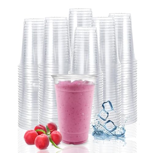 TashiBox plastic cups [20 oz 100cups] Clear Crystal disposable plastic cups smoothie cup