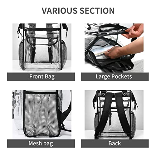 Clear Backpack Heavy Duty for Girls, Thick PVC Transparent Bookbag with Leather Trim, Stadium Approved Clear Backpacks, Large Capacity See Through Backpacks for School (Black)4