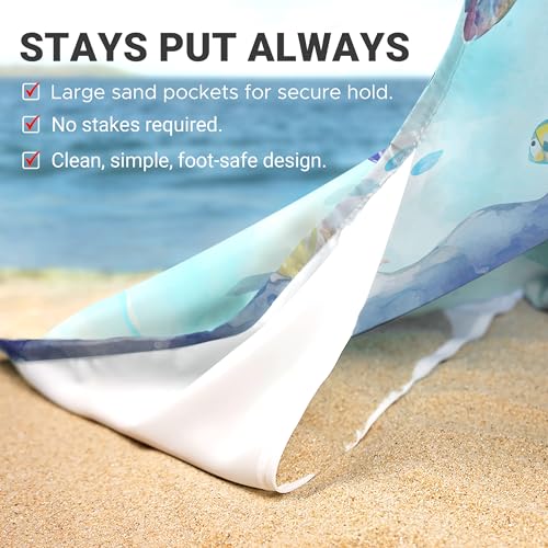 Image of Sunlit Silky Soft 81 inchx106 inch Sand Proof Beach Blanket Sand Proof Mat with Corner Pockets and Fashion Mesh Bag for Beach Party, Travel, Camping and Outdoor Music Festival, Vibrant Turtle and Coral
