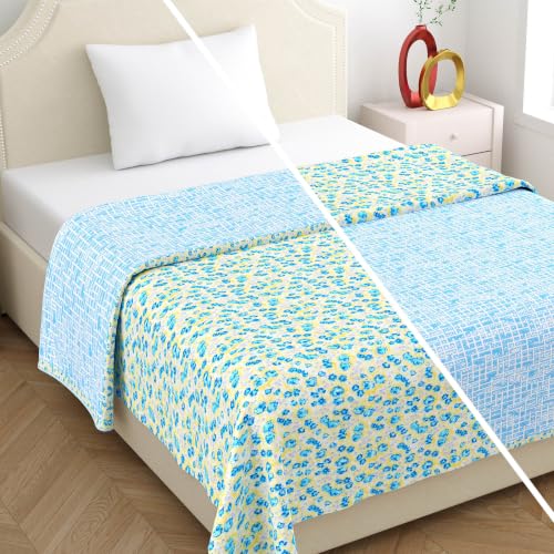 Image of Home Ecstasy 100% Cotton Mulmul Reversible Dohar for Single Bed 210 GSM (56 x 88 inches), Blue