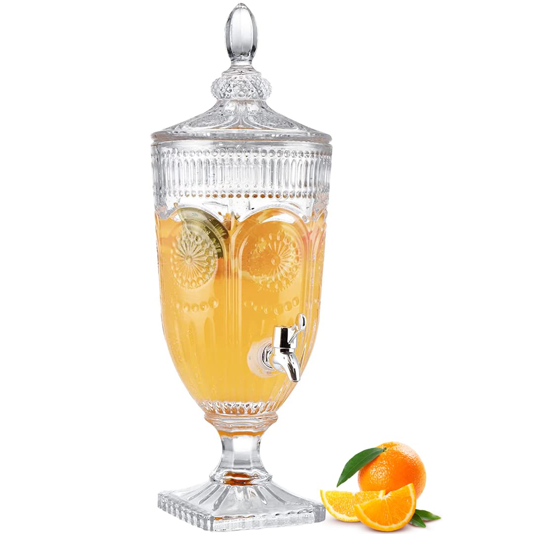 Dispensador de Bebidas con Grifo 3L - con Tapa de Cristal y Grifo sin Fugas - dispensador de Bebidas de 0,8 galones - Agua Jugo Vino Sangria - para Fiestas, Bares