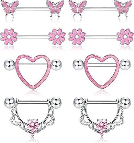 LOLIAS 4 Pares 14G Anillos de Pezón para Mujer 316L Acero Inoxida...