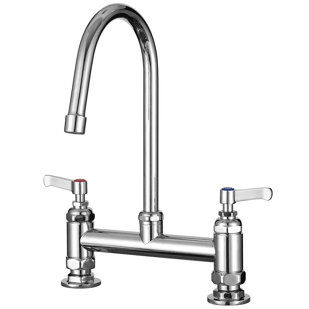 FCXWEVR Commercial Kitchen Sink Faucet with 7" Center Tap and 6" Swing Nozzle Deck Mount Tap