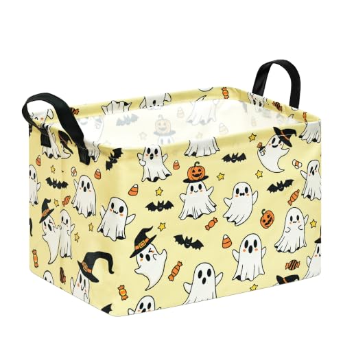 Image of Halloween Basket Yellow Pumpkin Ghost Storage Toy bin For Boys Girls Kids