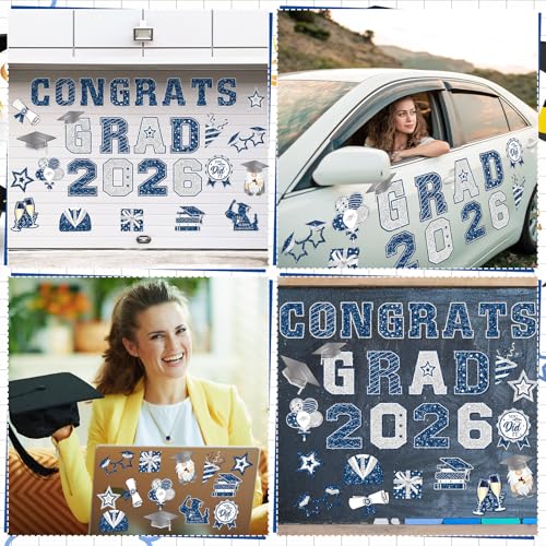 Image of Landhoow 30 Pcs Graduation Car Magnets 2026 Senior Graduation Car Decoration Bumper Sticker Congrats Grad Magnet Magnetic Refrigerator Decal for Grad Parade Party Supplies(Royal Blue Sliver)