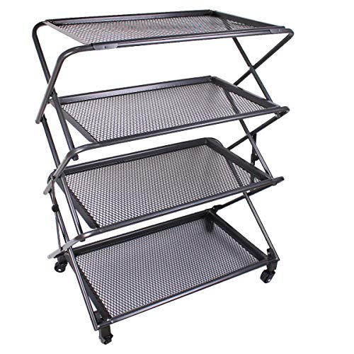 Zenree 4-Tier Folding Kitchen Shelf, Removable Mesh Trays, Black, 39" #TOP2