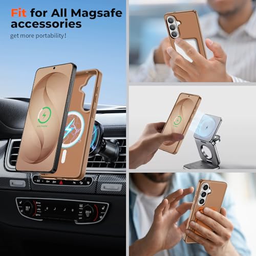Image of SUPFINE Magnetic for Samsung Galaxy S26 Plus Case with Screen Protector, (Built-in Magnets) (Military Grade Drop Protection) Slim Translucent Shockproof Phone Case,Brown