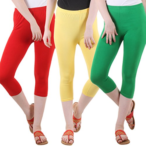 Image of DIAZ Women's Super Combed Cotton Elastane Stretch Slim Fit Printed Capri -Pack of 3
