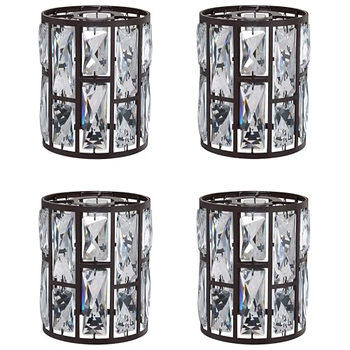 Image of 4 Pack Crystal Metal Pendant Ceiling Chandelier Wall Sconce Lamp Replacement Covers Shade Fixture Oil Rubbed Bronze Finish,1.66 inch Fitter Size,6.1 inch high*5.3 inch Diameter