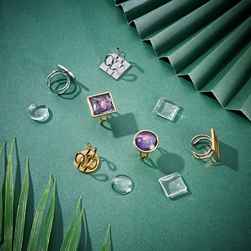 UNICRAFTALE 8 Sets 2 Colors 304 Stainless Steel Cuff Pad Ring Settings Square & Flat Round Tray Cuff Finger Rings Stainless Steel Bezel Rings with Transparent Glass Cabochons for DIY Ring Jewelry - Image 3