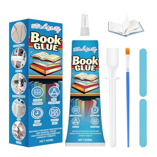 StinkBlitz Buchbinderleim Transparent Flexibler Wasserfest Buchkleber Papierkleber Extra Stark Kleber für Buchreparatur Buchbinden Book Nook Bilderrahmen DIY-Projekte 60 ml