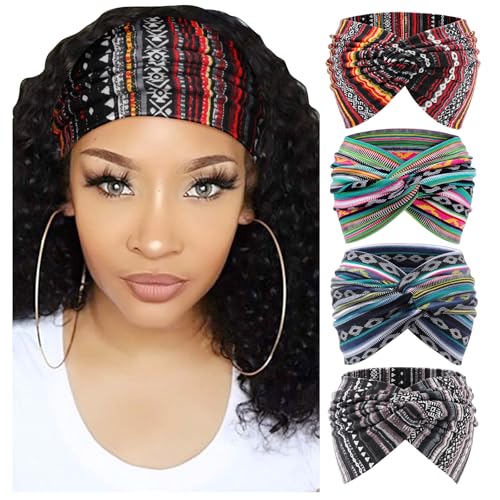 Image of DRESHOW 4 Pack Turban Headbands for Women Wide Vintage Head Wraps Knotted Cute Hair Band Accessories