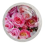 TBOUOBT Confezione da 4 pomelli per cassetti, pomelli per armadietti in vetro, maniglie,Fiore Rosa Lisianthus