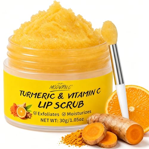 Turmeric Lip Scrub for Dark Lips Vitamin C Lip Scrubber Exfoliator Hydrating Moisturizing Exfoliating Lip Care for Dry Chapped Lips to Remove Dead Skin Smooth Dry Lines with Brush