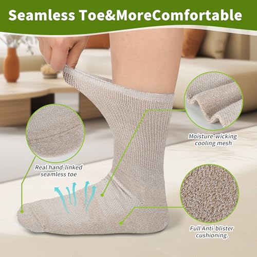 Image of Revosoxs Diabetic Crew Socks for Men Women,Bamboo Viscose Non-Binding Loose Top Wide Socks with Seamless Toe 9-12 10-13