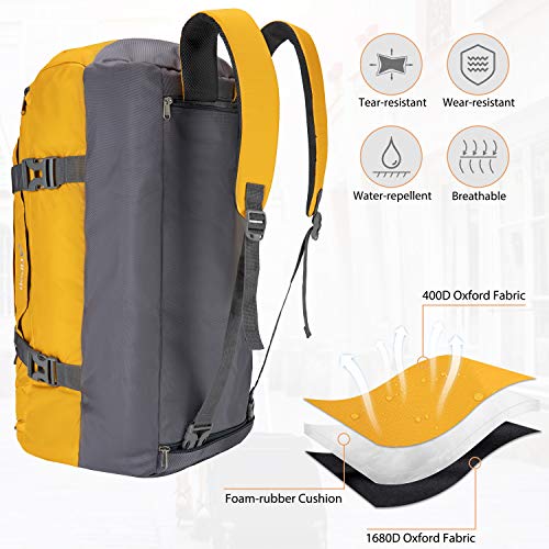 Ubon Travel Duffel Bag Carry on Bags for Airplane 55L for luggage Travel Yellow