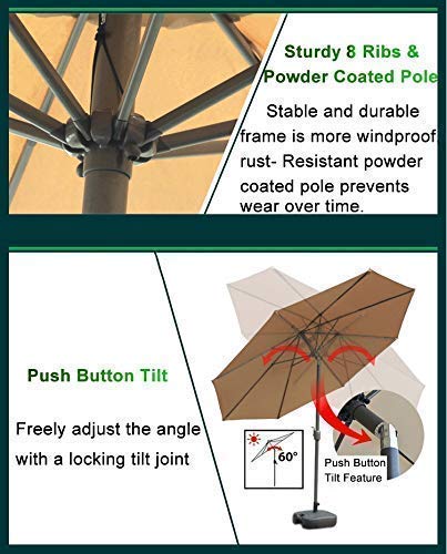 Parasol exterior 2.7M resistente al viento con inclinación y 8 varillas fuertes 6