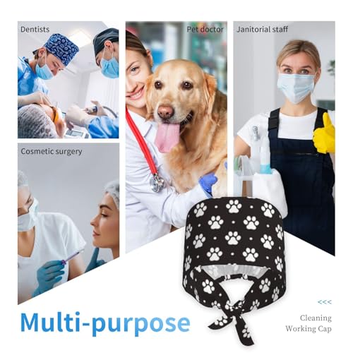 Image of Working Cap Scrub Cap with Sweatband Adjustable Unisex Women Tie Back Hat Nurse Surgical Caps