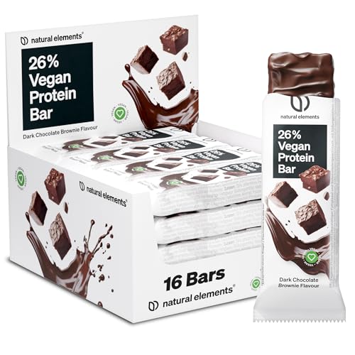 natural elements Vegan Proteinriegel Brownie Flavour Low Sugar Eiweißriegel 10g Protein und 152kcal pro Riegel 16x40g ohne Palmöl in Deutschland laborgeprüft