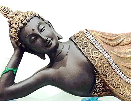 Image of Sleeping Buddha Statue for Home Decor Resin Showpiece Table Decorative Shelf Decoration Items for Living Room (Black Gold, 4X11 inch)
